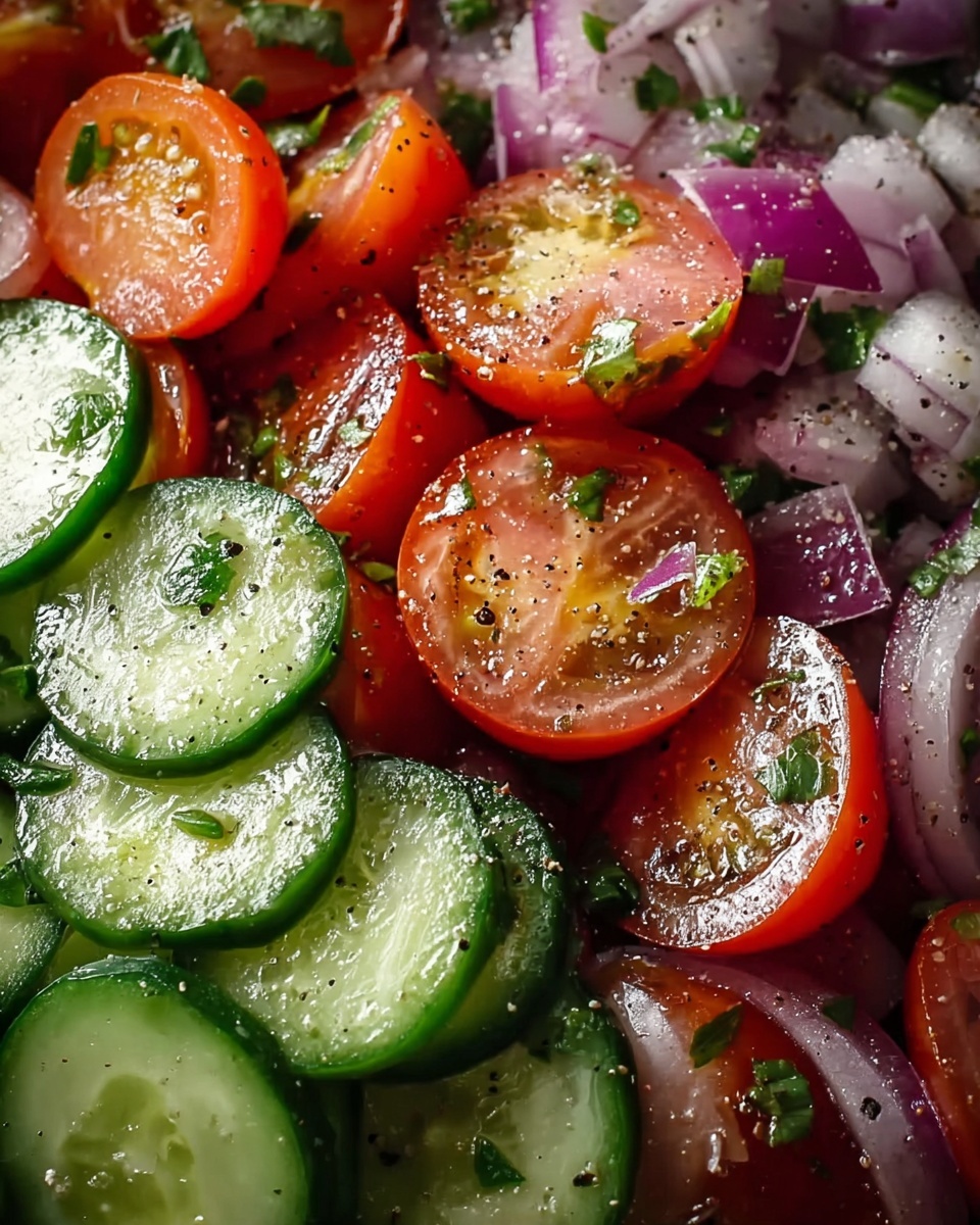 Fresh & Tangy Marinated Cucumber, Onion, and Tomato Salad Recipe - Recipe Image