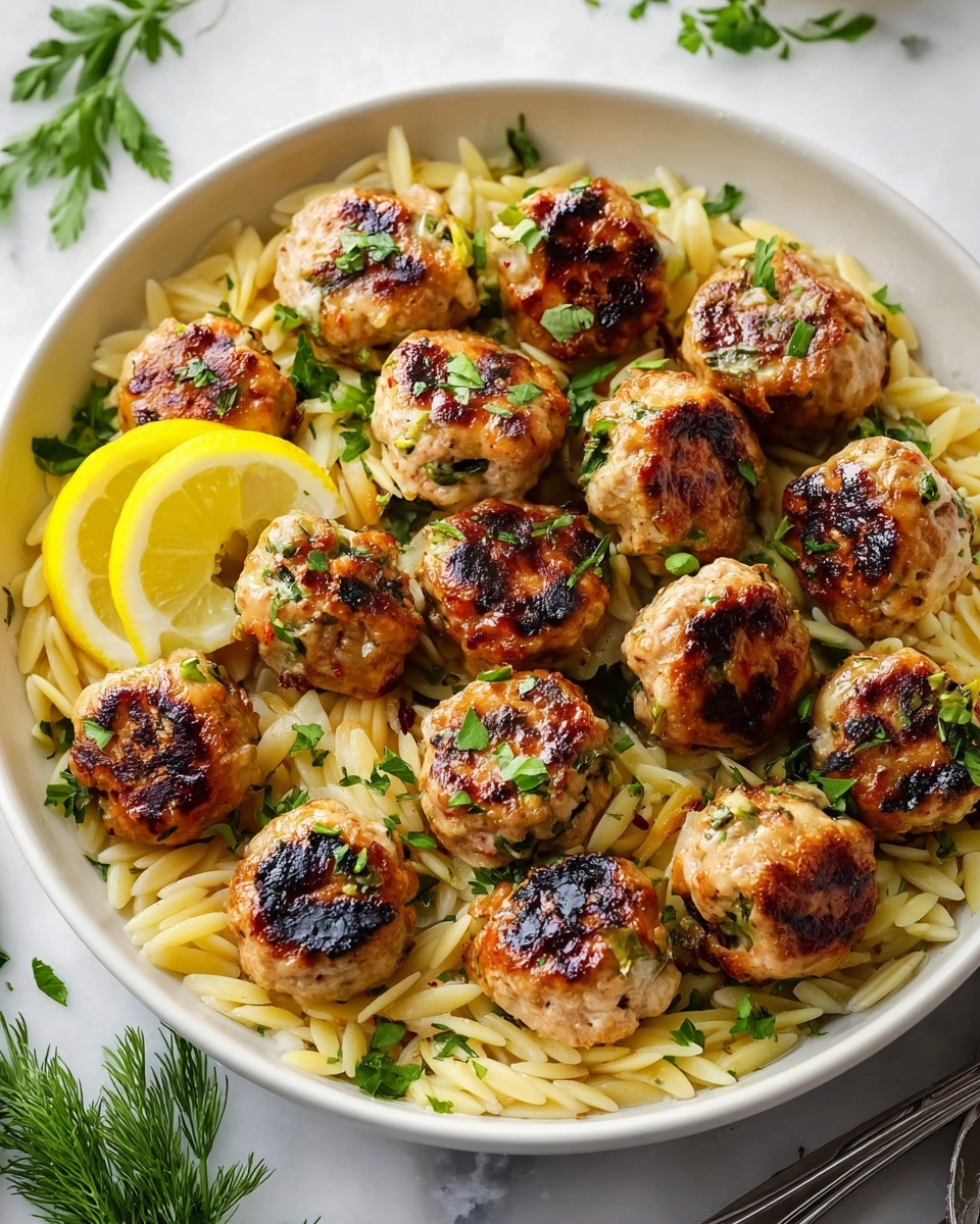 Greek Chicken Meatballs with Lemon Orzo Recipe - Recipe Image