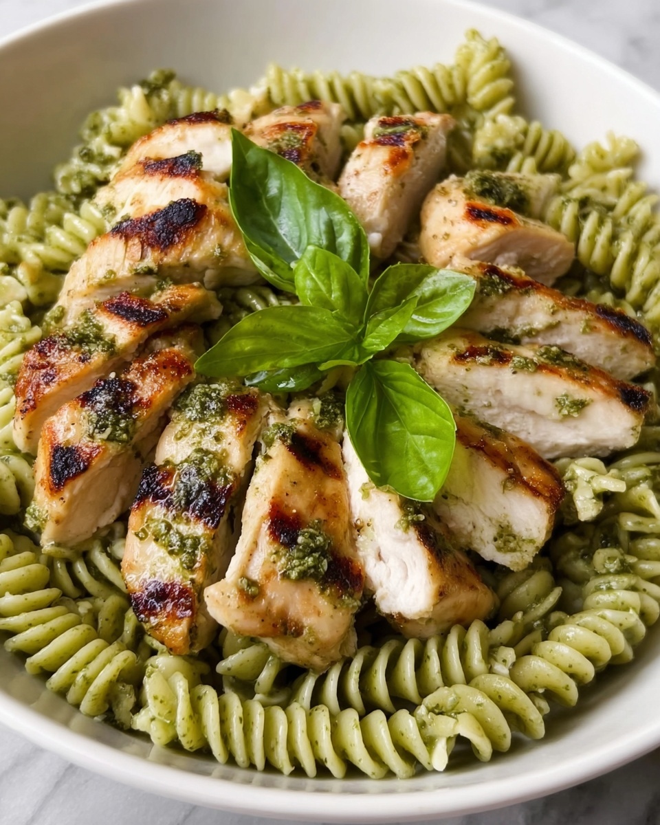 Pasta with Spinach Pesto and Grilled Chicken Recipe - Recipe Image