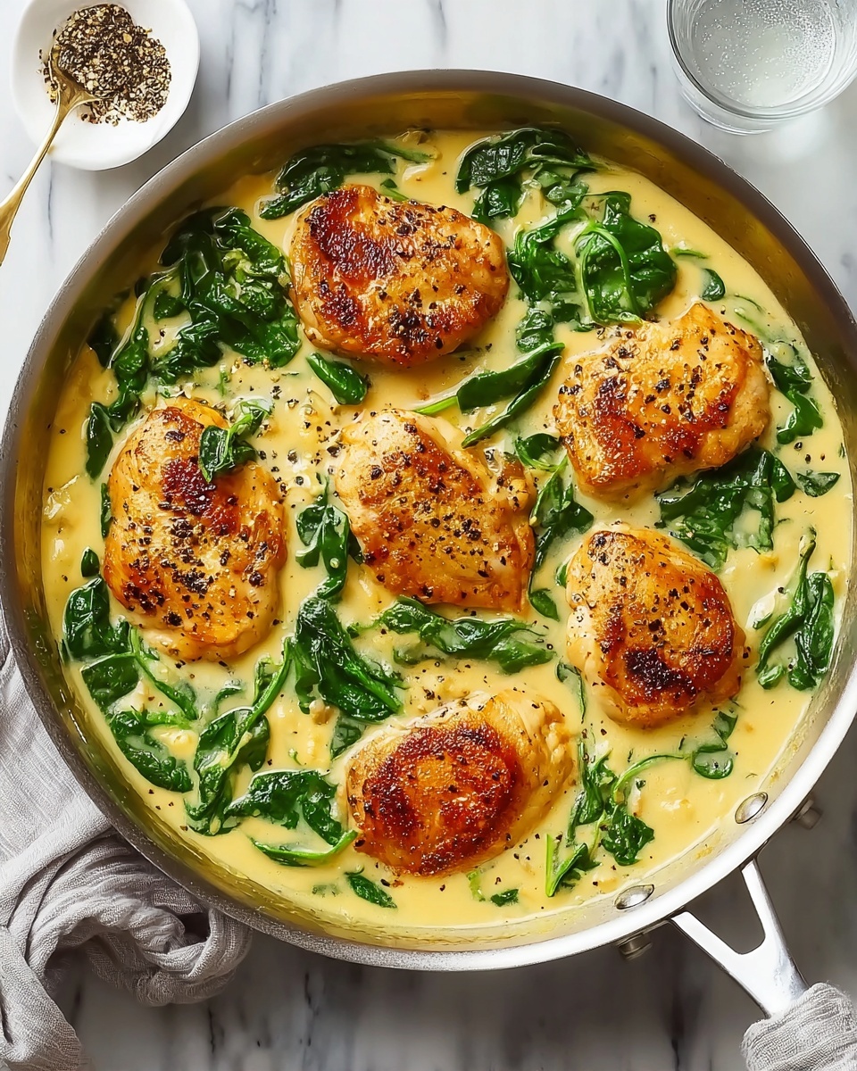 Creamy Garlic Skillet Chicken with Spinach Recipe - Recipe Image
