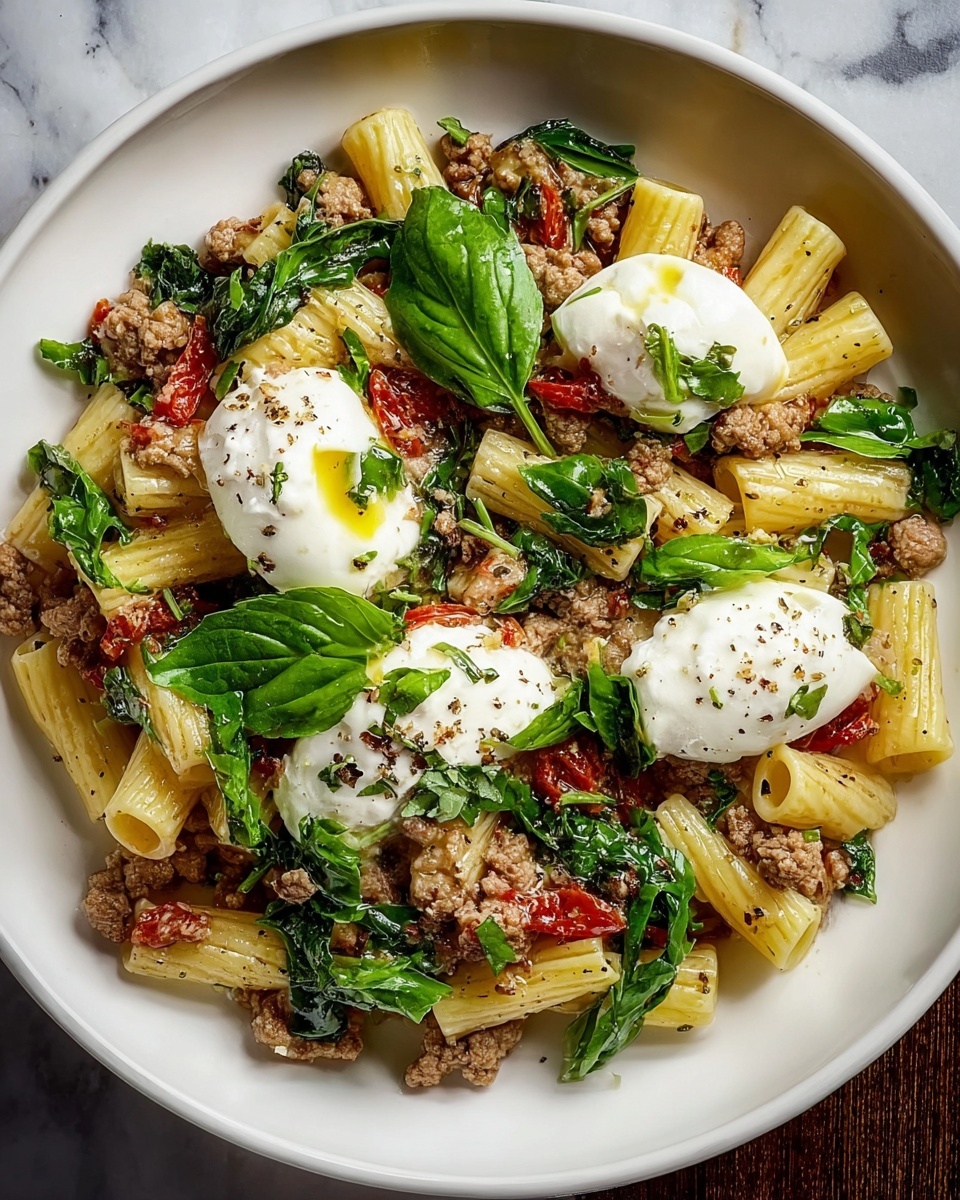 One Pot Lemony Pasta with Sausage, Broccoli Rabe, and Burrata Recipe - Recipe Image