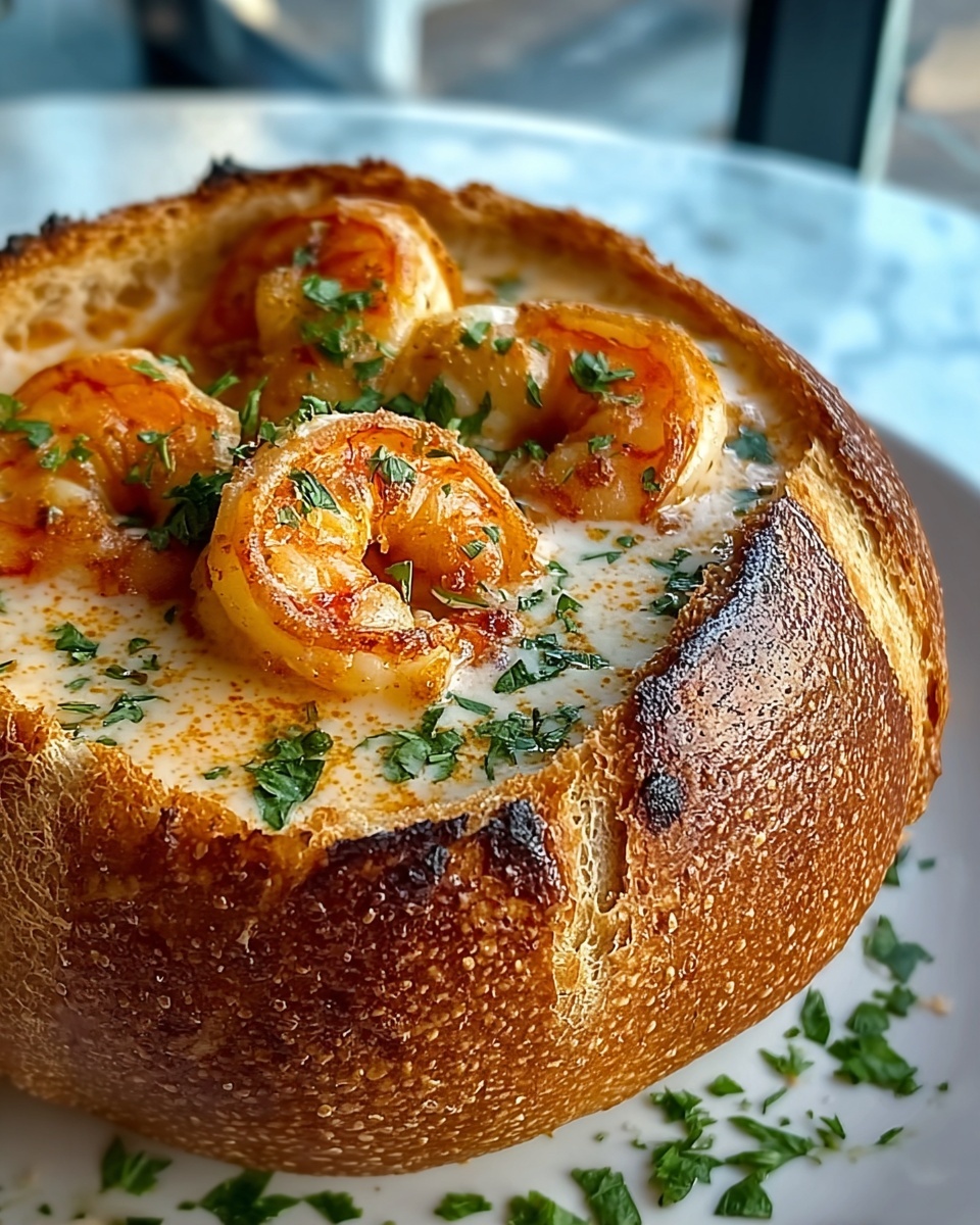 Stuffed Seafood Soup Bread Bowl Recipe - Recipe Image