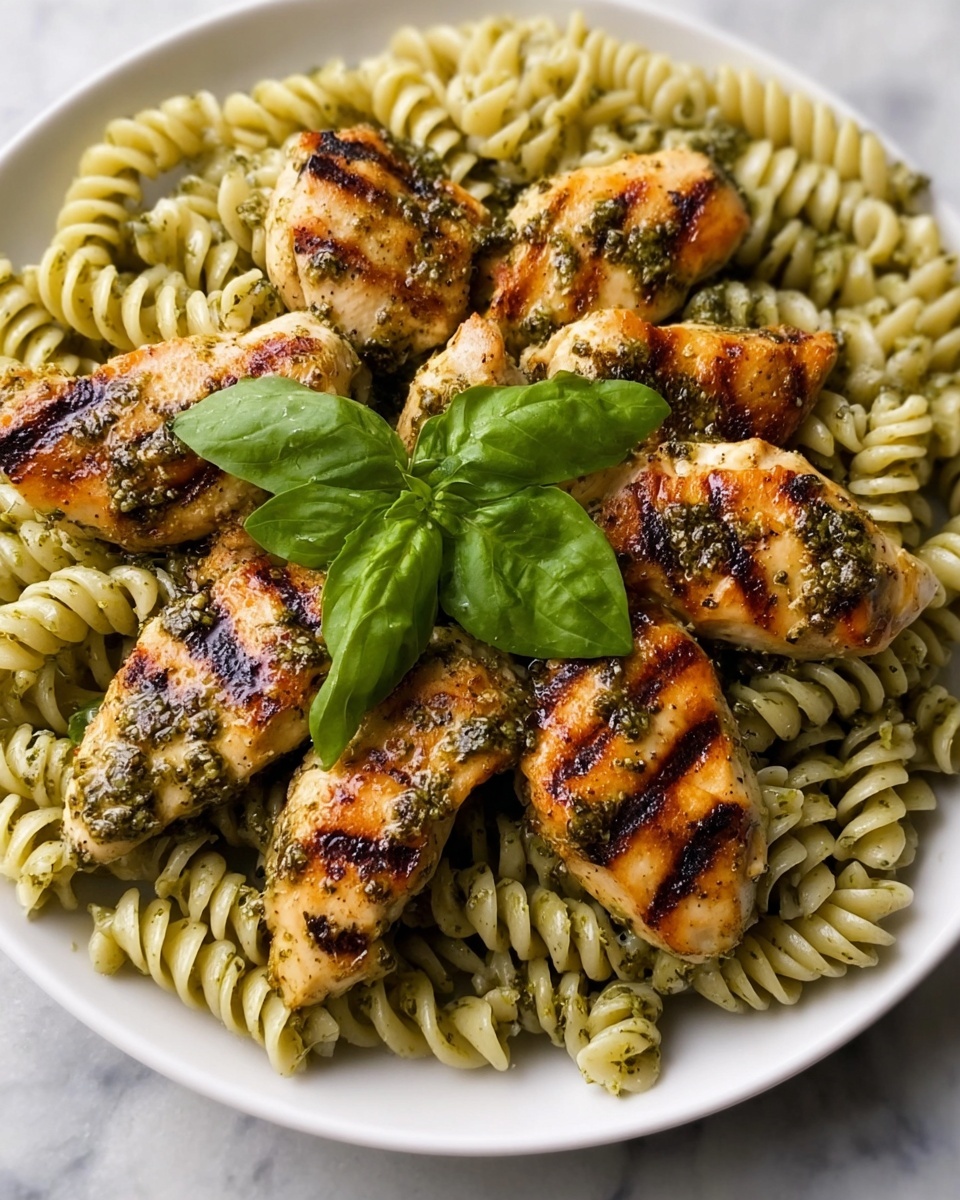 Pasta with Spinach Pesto and Grilled Chicken Recipe - Recipe Image