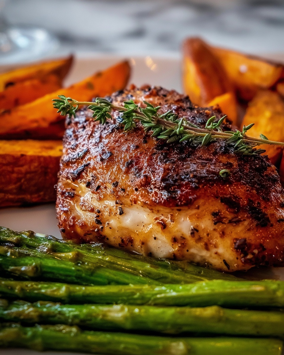 Garlic Herb Chicken with Roasted Sweet Potatoes & Asparagus Recipe - Recipe Image