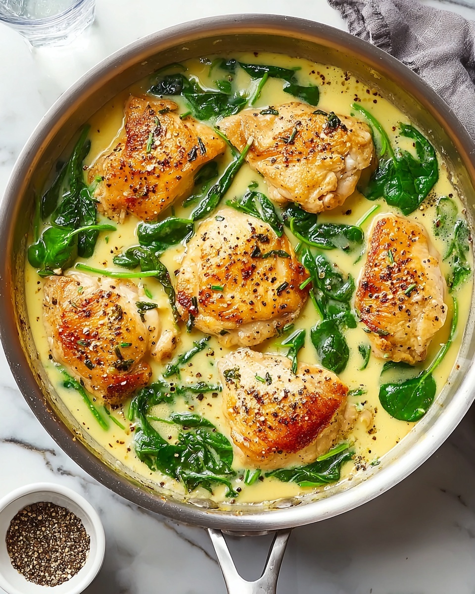 Creamy Garlic Skillet Chicken with Spinach Recipe - Recipe Image