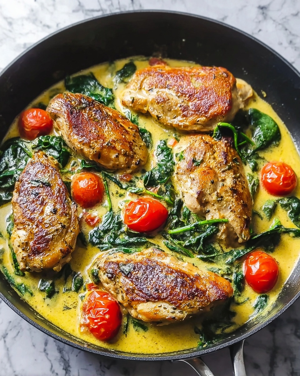 Creamy Pesto Chicken with Roasted Tomatoes and Spinach Recipe - Recipe Image