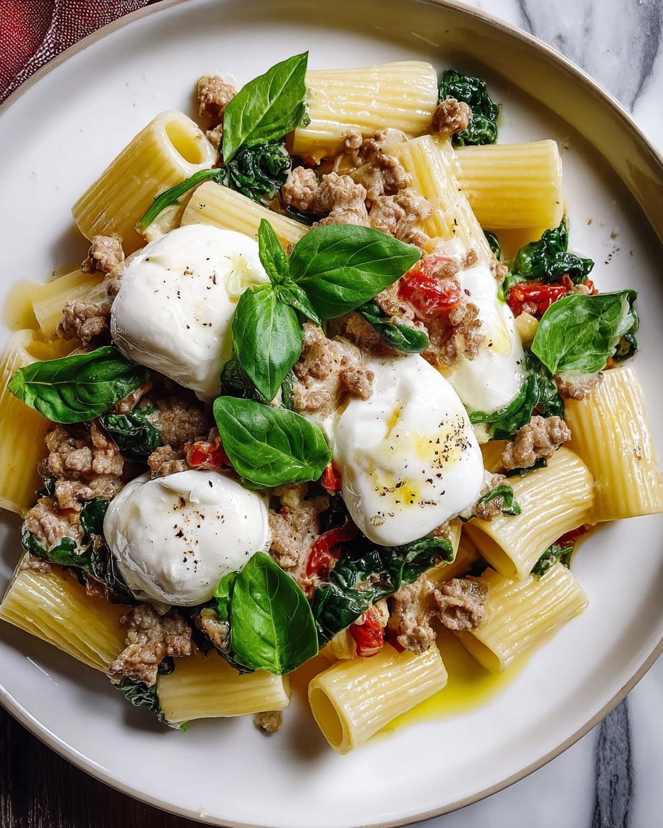 One Pot Lemony Pasta with Sausage, Broccoli Rabe, and Burrata Recipe - Recipe Image