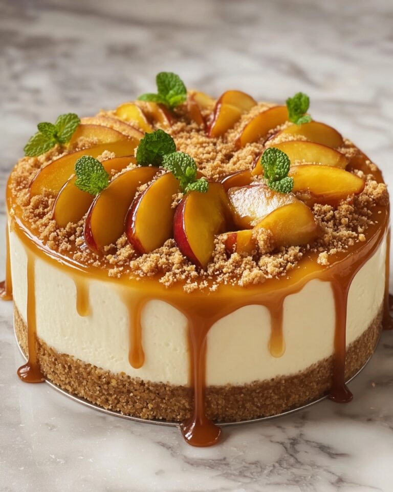 Vanilla Bean Cheesecake with Peach Cobbler and Salted Caramel Recipe