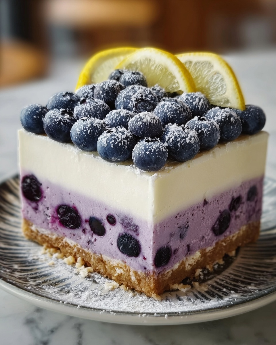 Lemon Blueberry Shortbread Mousse Cake Recipe - Recipe Image