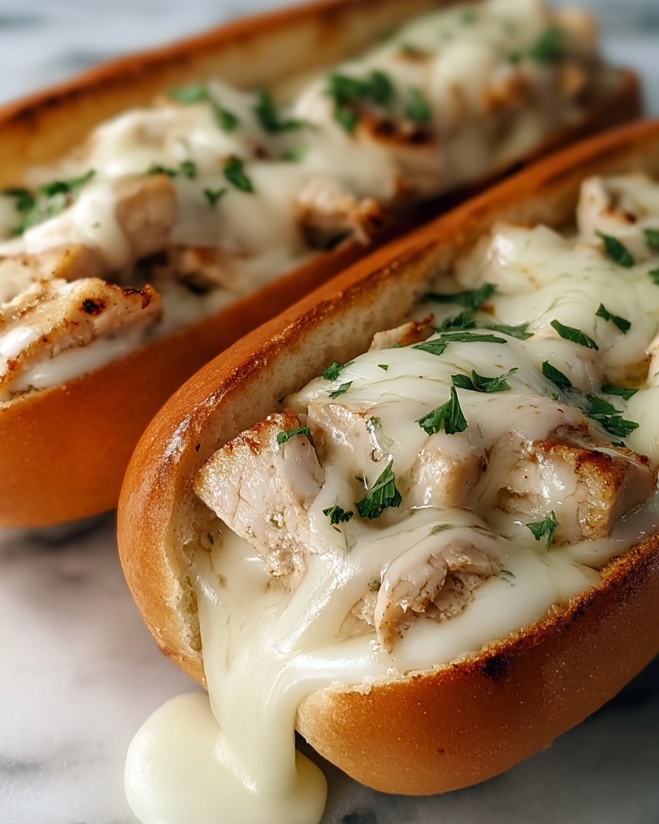 Chicken Alfredo Stuffed Garlic Bread Subs Recipe - Recipe Image