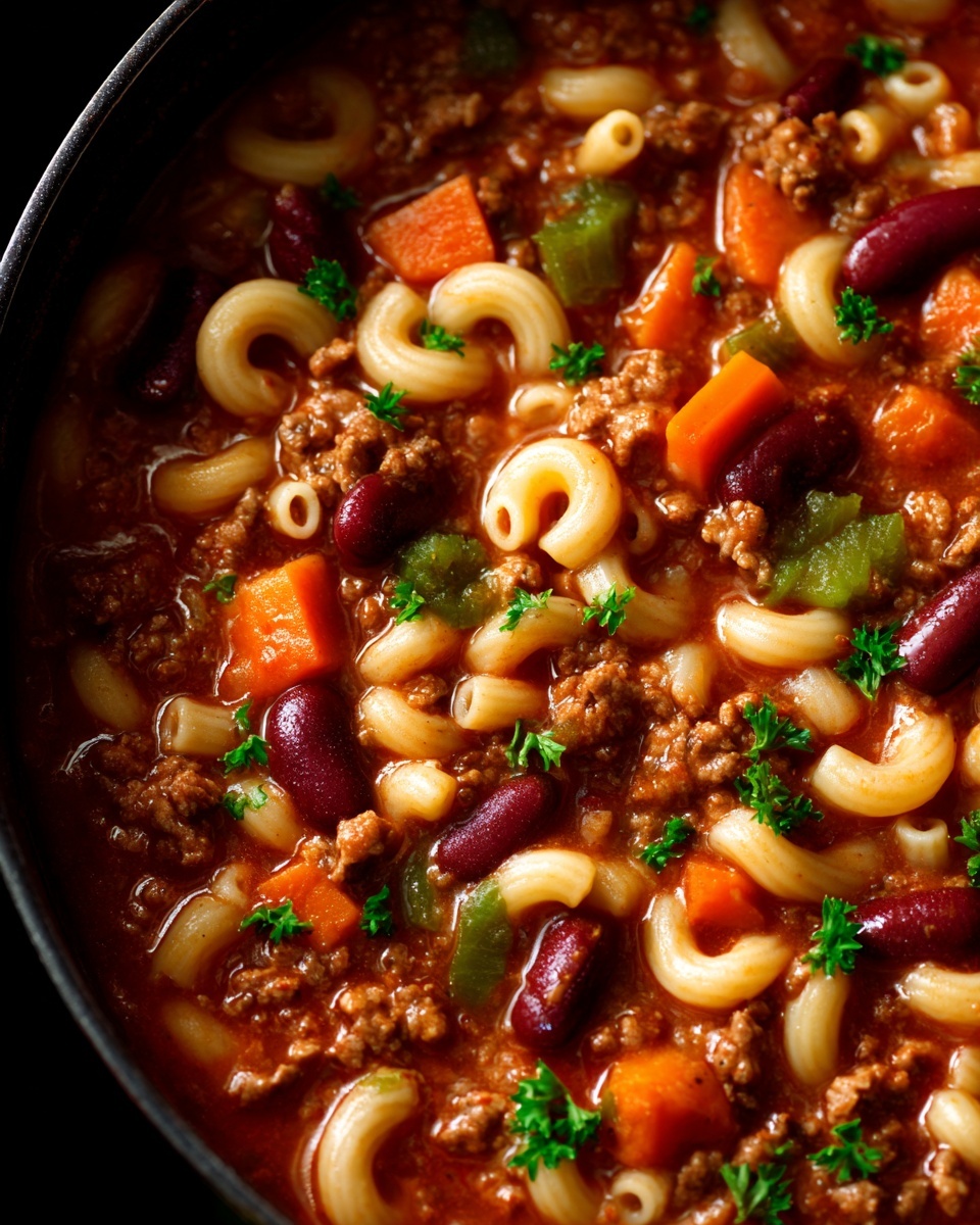 Hearty Pasta Fagioli Soup with Ground Beef and Vegetables Recipe - Recipe Image