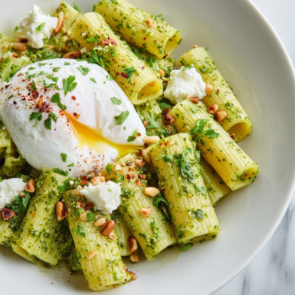 Lemon Pesto Rigatoni with Burrata and Roasted Pine Nuts Recipe - Recipe Image