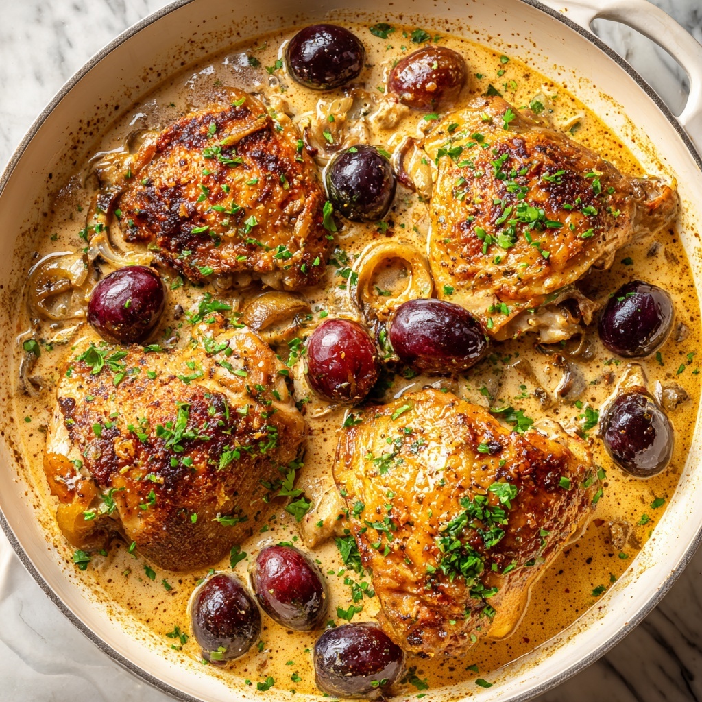Chicken Thighs with Mustard, Tarragon, and Grape Pan Sauce Recipe - Recipe Image