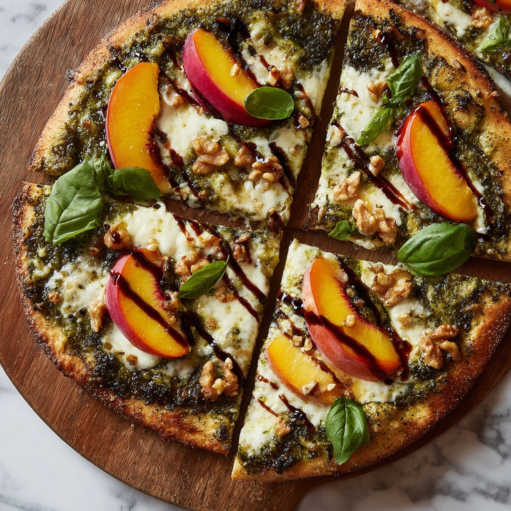 Toasted Walnut Pesto and Caramelized Nectarine Pizza with Spicy Balsamic Drizzle Recipe - Recipe Image