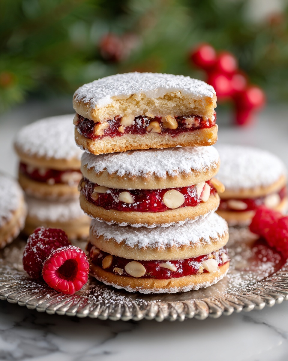 Raspberry-Filled Almond Snow Cookies – Festive Treat Recipe - Recipe Image