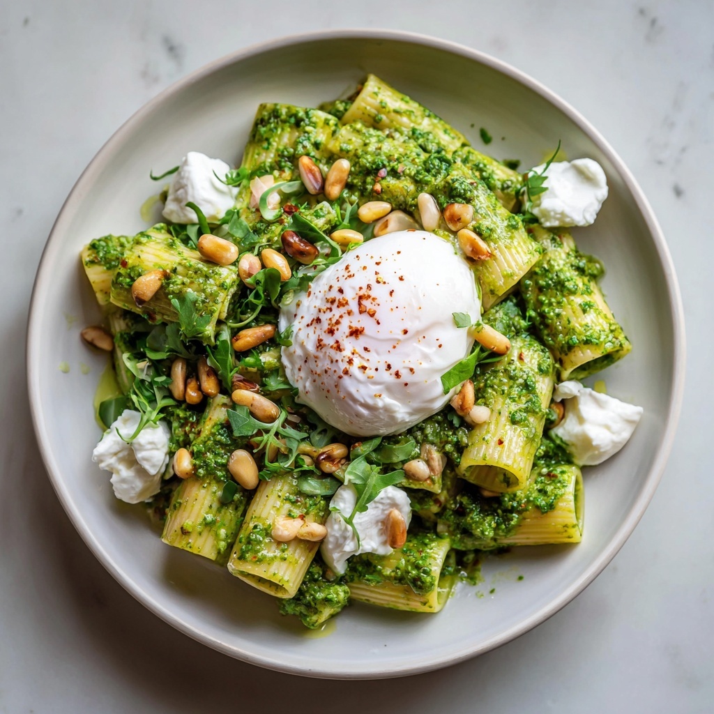 Lemon Pesto Rigatoni with Burrata and Roasted Pine Nuts Recipe - Recipe Image