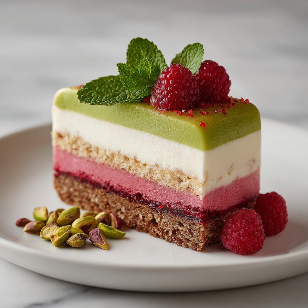 Elegant Pistachio Raspberry Crunch Cheesecake Recipe - Recipe Image