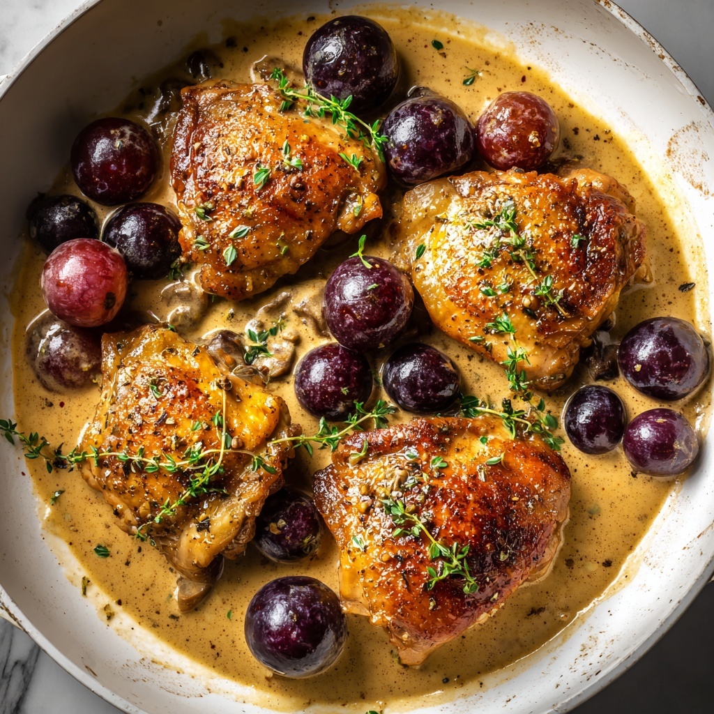Chicken Thighs with Mustard, Tarragon, and Grape Pan Sauce Recipe - Recipe Image