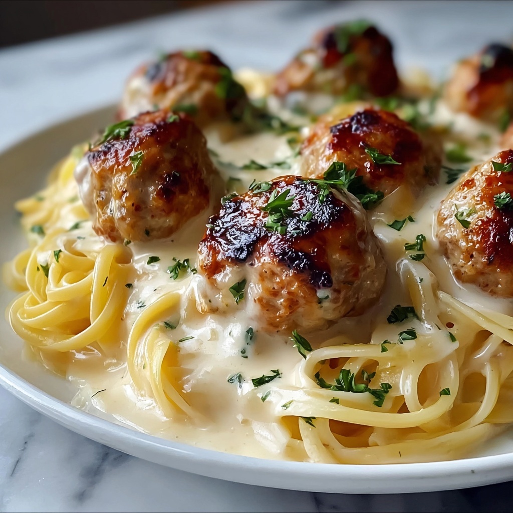 Garlic Butter Chicken Balls with Creamy Parmesan Pasta Recipe - Recipe Image