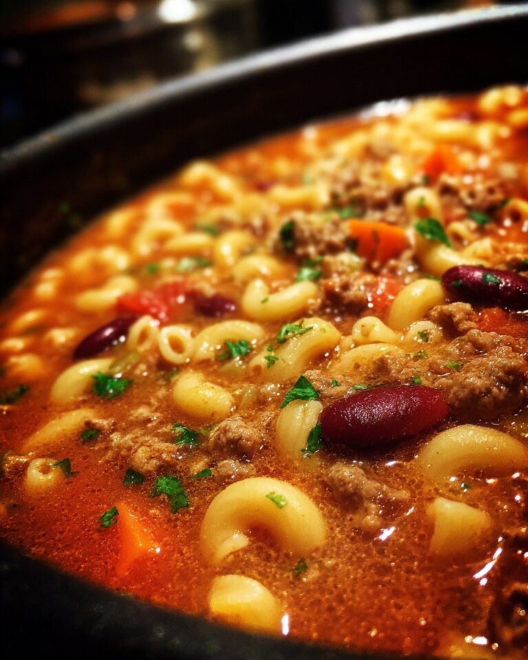 Hearty Pasta Fagioli Soup with Ground Beef and Vegetables Recipe