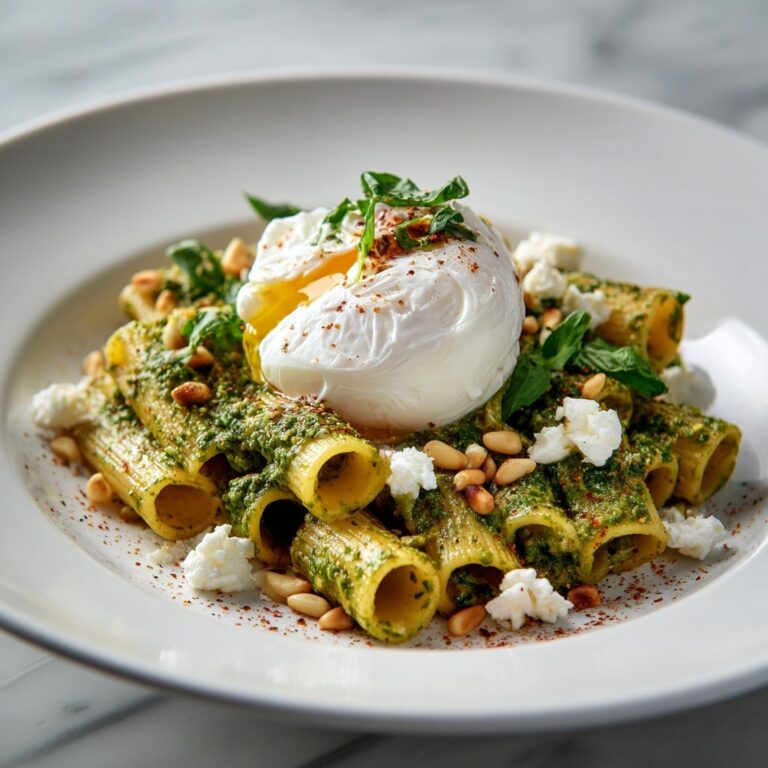 Lemon Pesto Rigatoni with Burrata and Roasted Pine Nuts Recipe