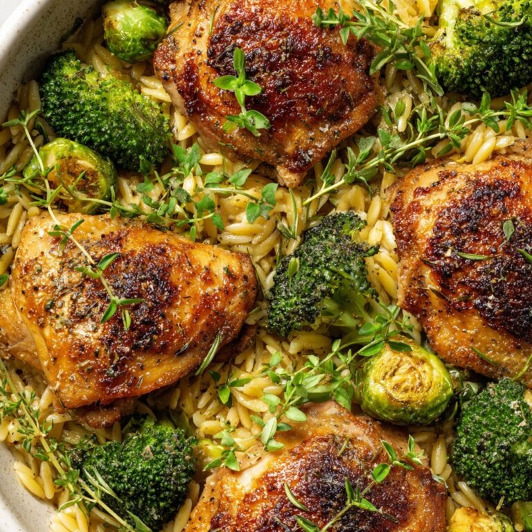 Skillet Chicken Thighs with Broccoli and Orzo Recipe