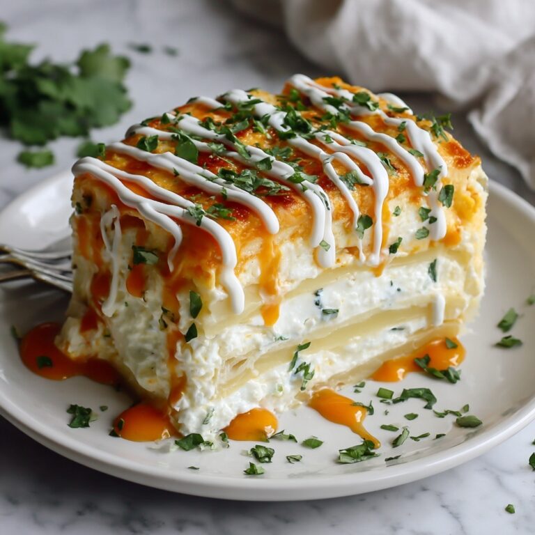 Cheesy Buffalo Chicken Lasagna with Ranch Drizzle Recipe