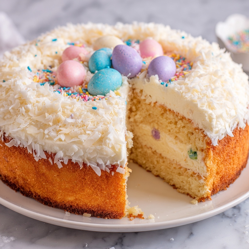 Lemon Coconut Easter Cake with Chocolate Egg Decoration Recipe - Recipe Image