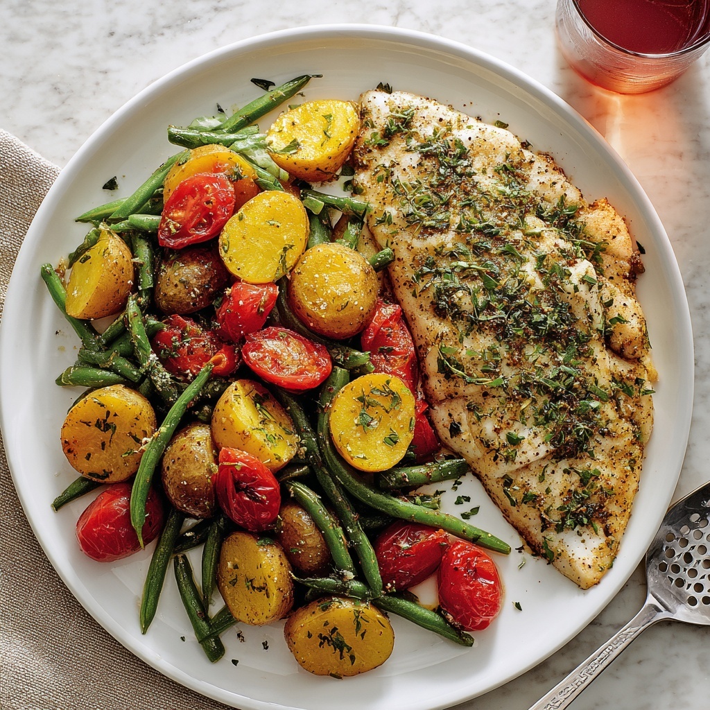 Herb-Crusted Baked Tilapia with Roasted Vegetables Recipe - Recipe Image