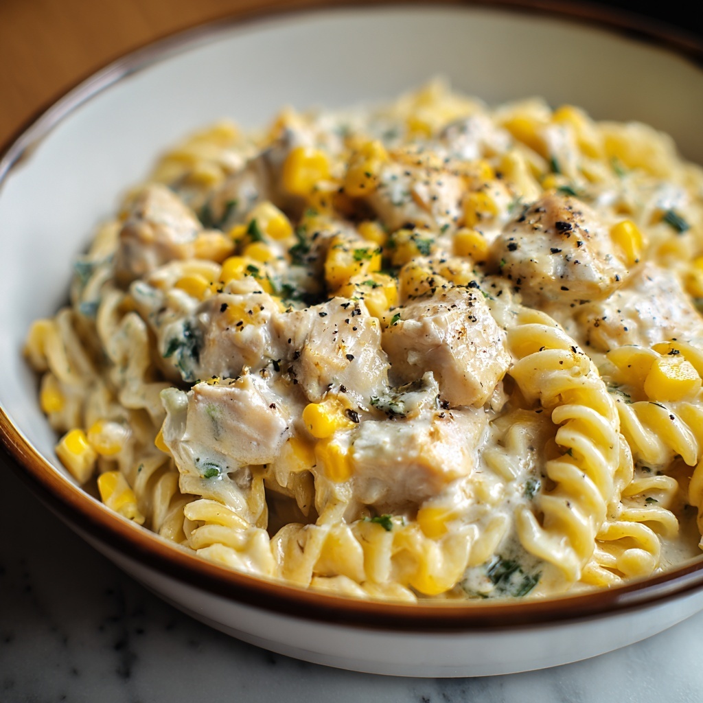 Creamy Chicken and Corn Pasta Recipe - Recipe Image
