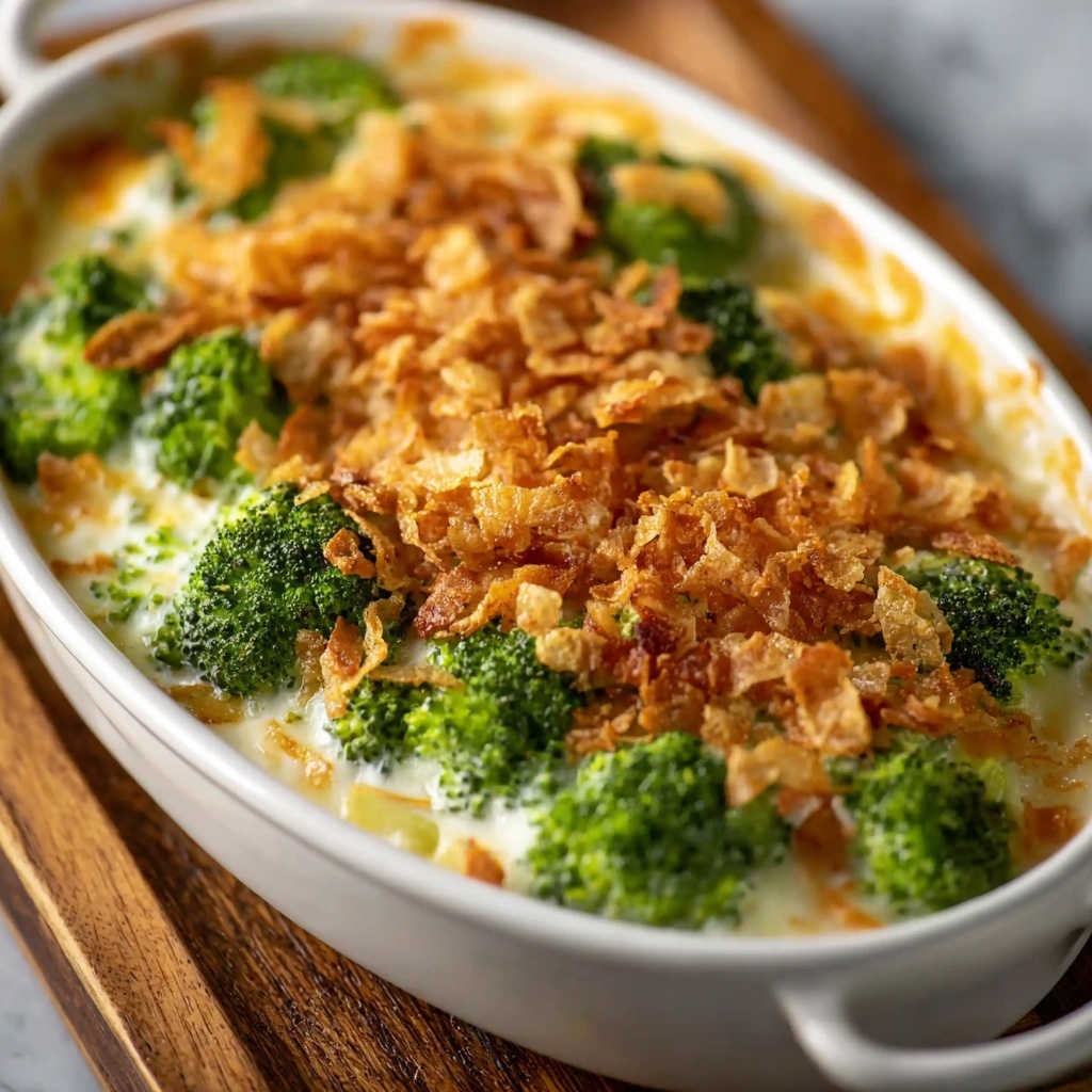 Broccoli Cheddar Gratin with Crispy Onions Recipe - Recipe Image