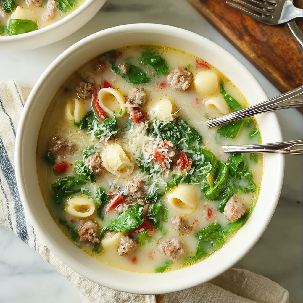Italian Sausage Soup with Spinach and Pasta Recipe - Recipe Image