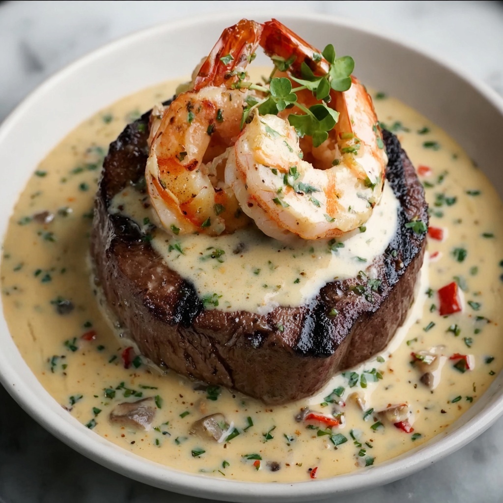 Filet Mignon with Shrimp and Lobster Cream Sauce Recipe - Recipe Image