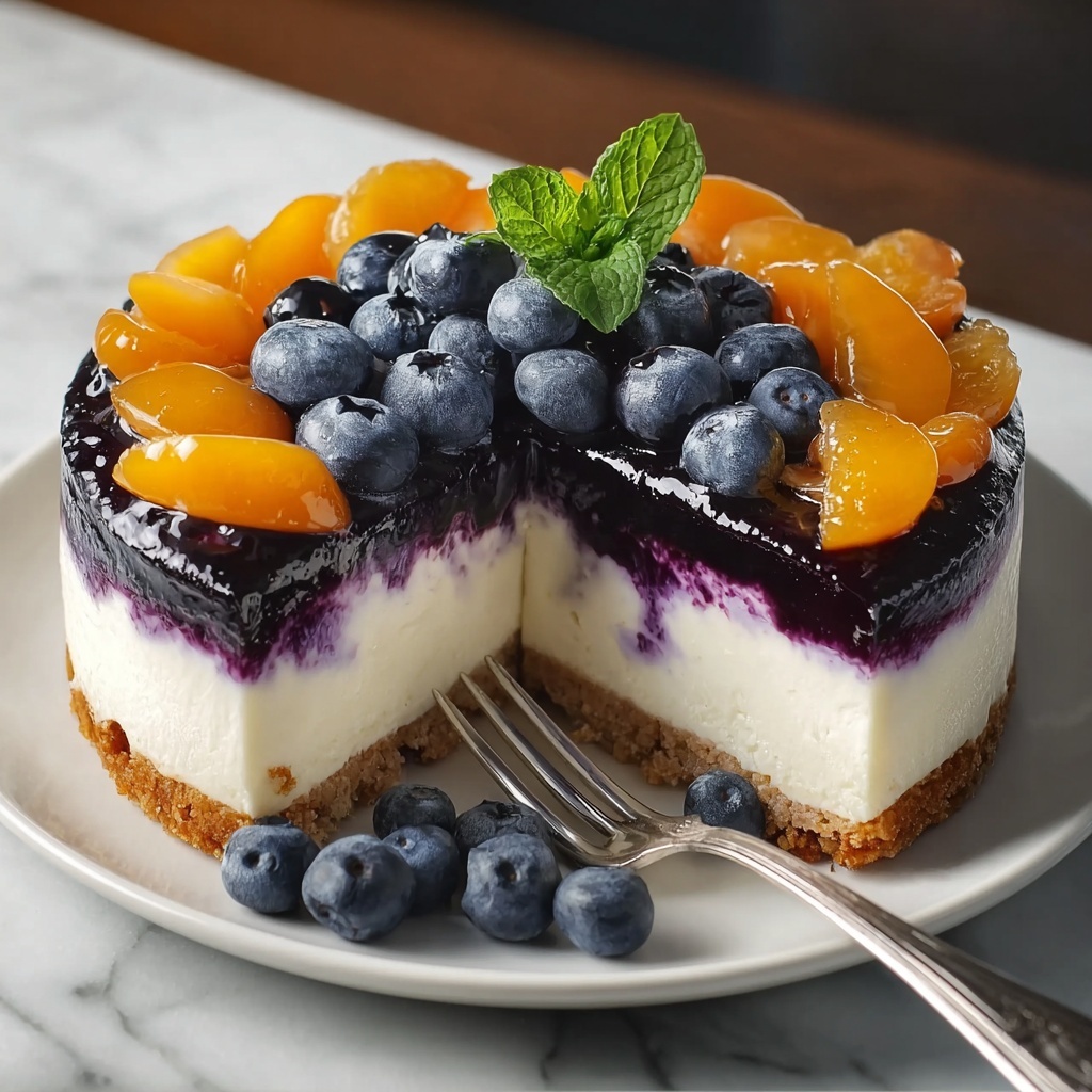 Delightful No-Bake Peach Blueberry Cheesecake Recipe - Recipe Image