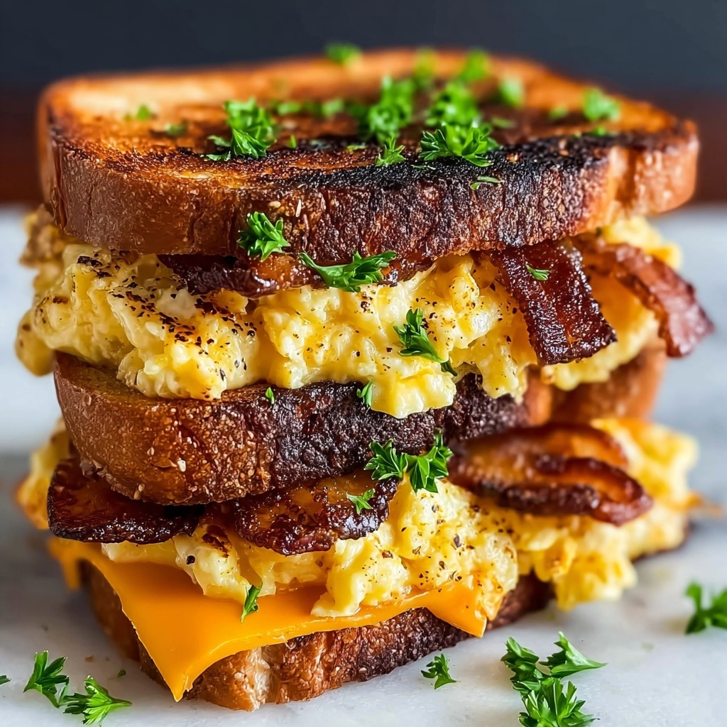 Breakfast Grilled Cheese Sandwich with Egg and Bacon Recipe - Recipe Image