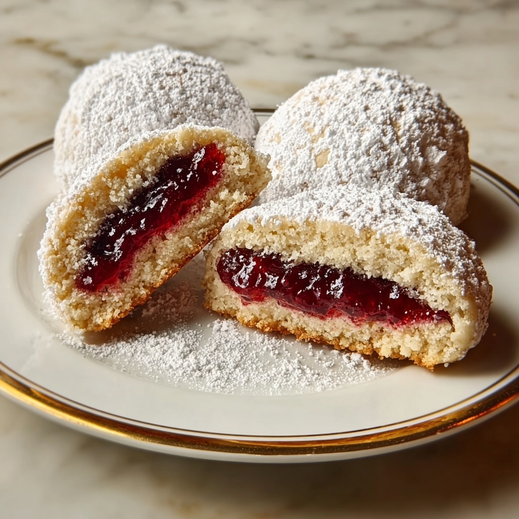 Raspberry-Filled Almond Snow Cookies Recipe - Recipe Image