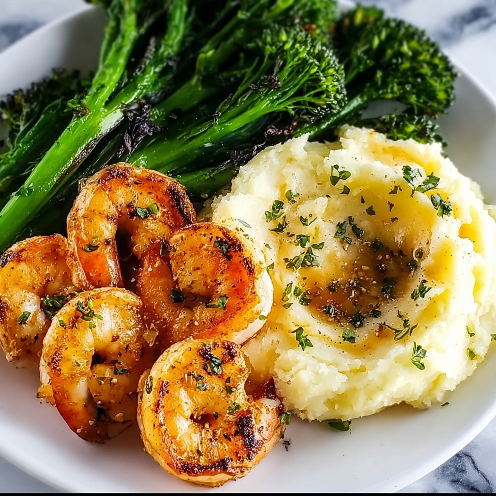 Cajun Shrimp with Mashed Potatoes and Roasted Broccolini Recipe - Recipe Image