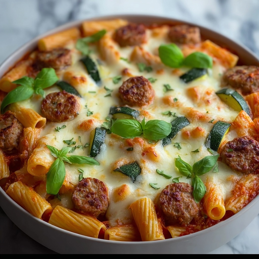 Baked Rigatoni Fra Diavolo with Sausage and Zucchini Recipe - Recipe Image
