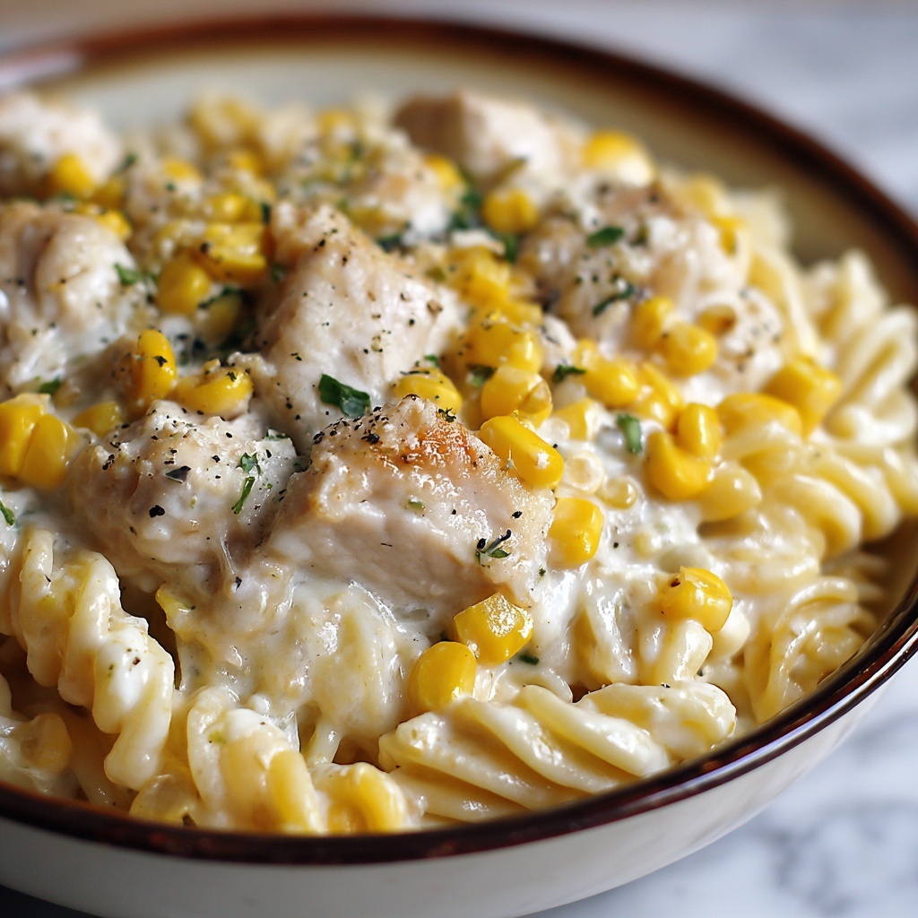 Creamy Chicken and Corn Pasta Recipe - Recipe Image