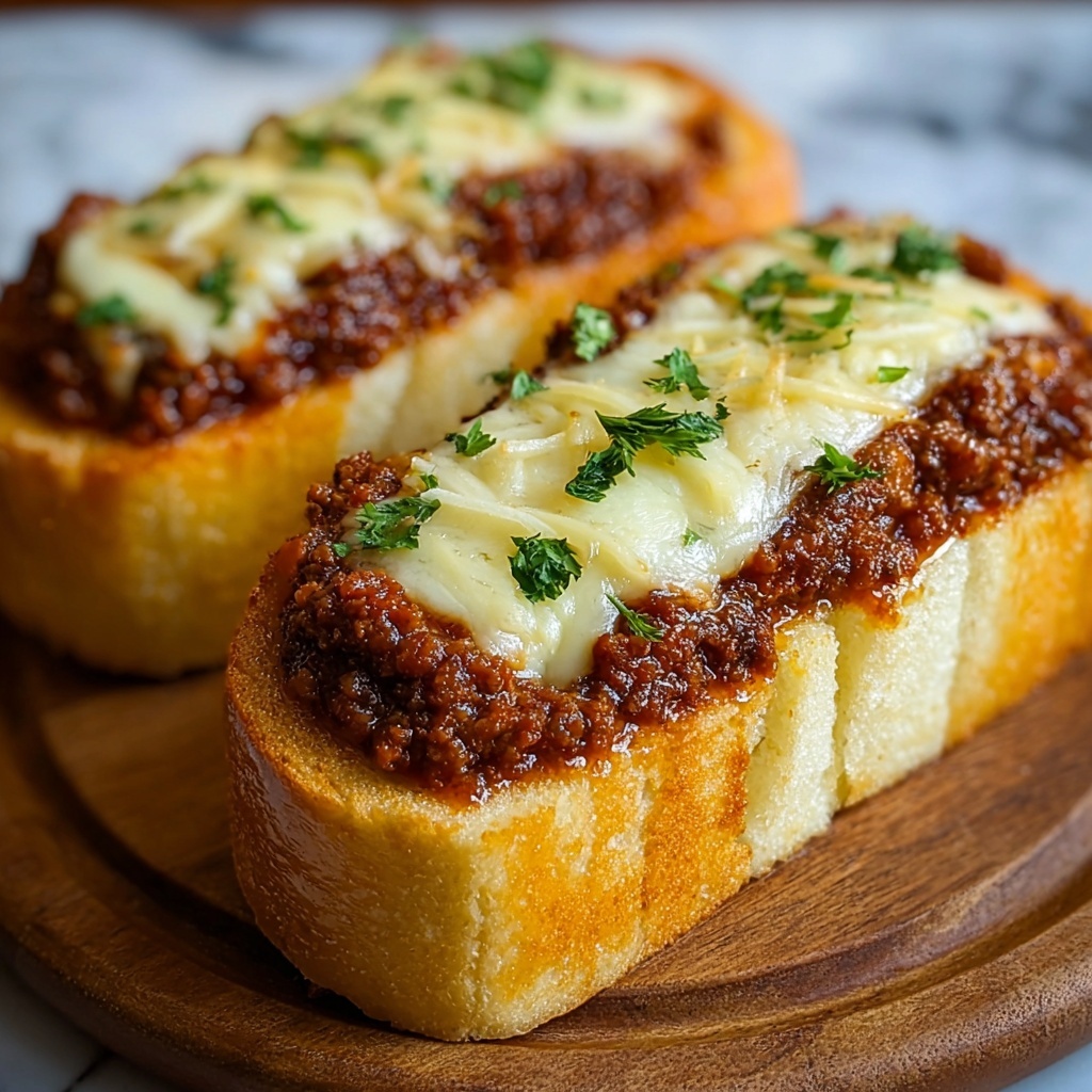 Cheesy Garlic Bread Sloppy Joe Melts Recipe - Recipe Image