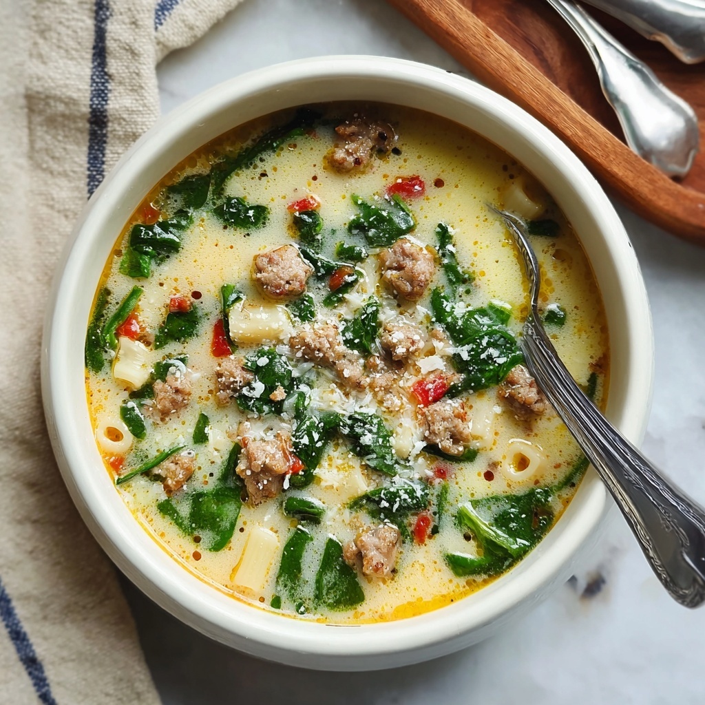 Italian Sausage Soup with Spinach and Pasta Recipe - Recipe Image