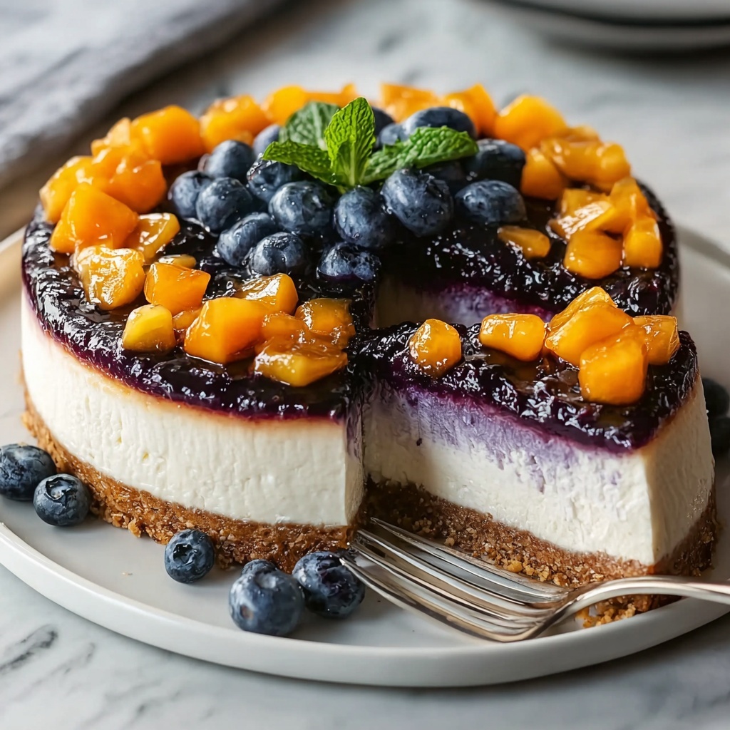 Delightful No-Bake Peach Blueberry Cheesecake Recipe - Recipe Image