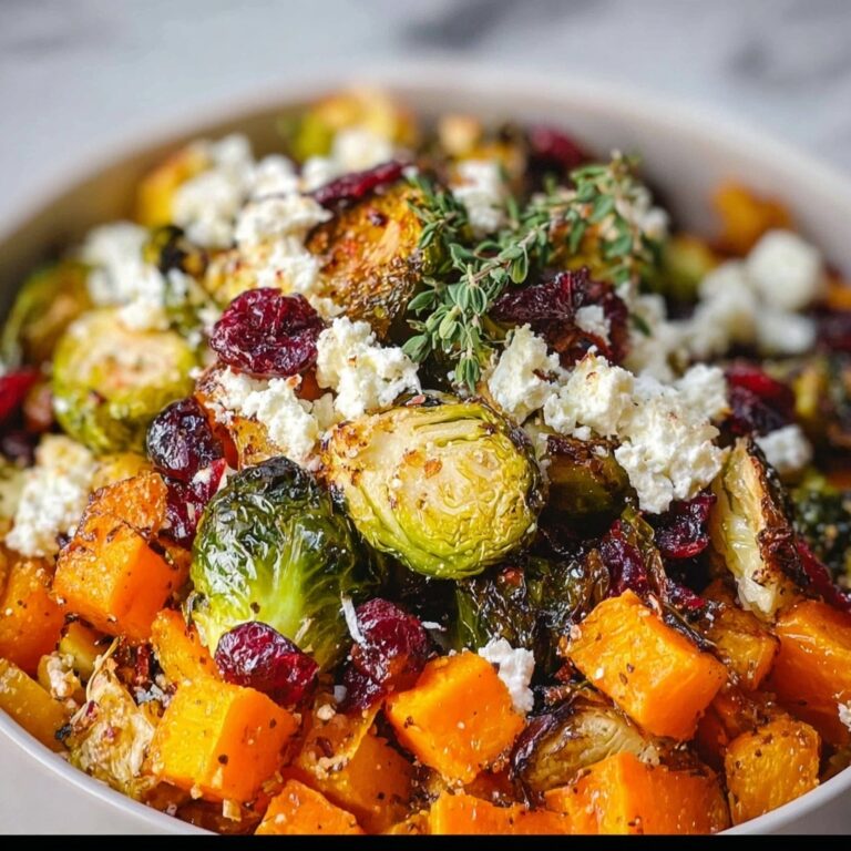 Cranberry-Glazed Roasted Butternut Squash, Brussels Sprouts, and Sweet Potato Salad Recipe