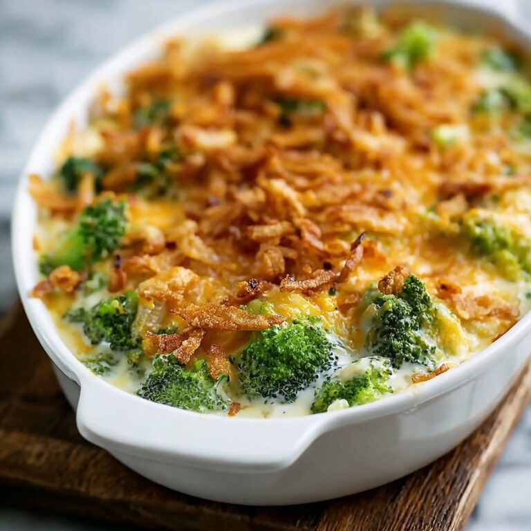 Broccoli Cheddar Gratin with Crispy Onions Recipe