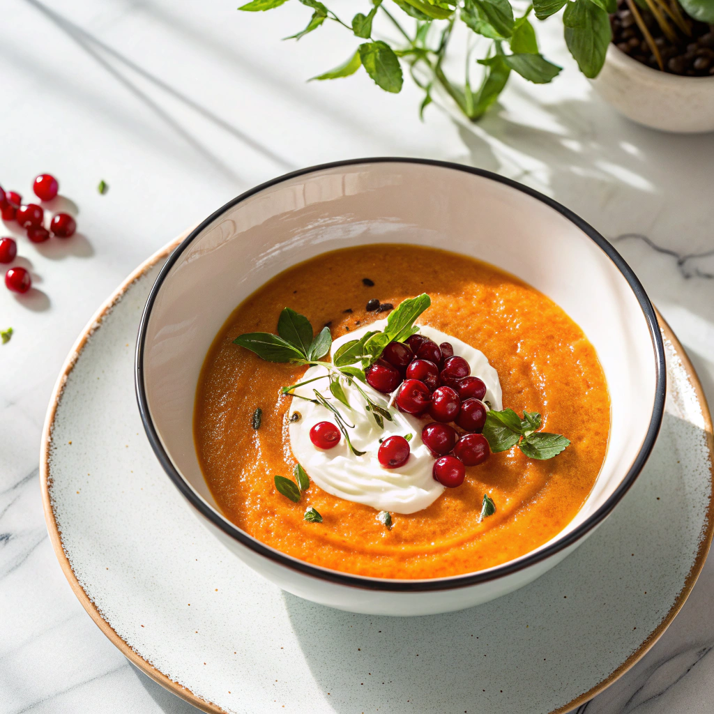 Roasted Butternut Squash Soup with Cream Cheese and Cranberries Recipe - Recipe Image