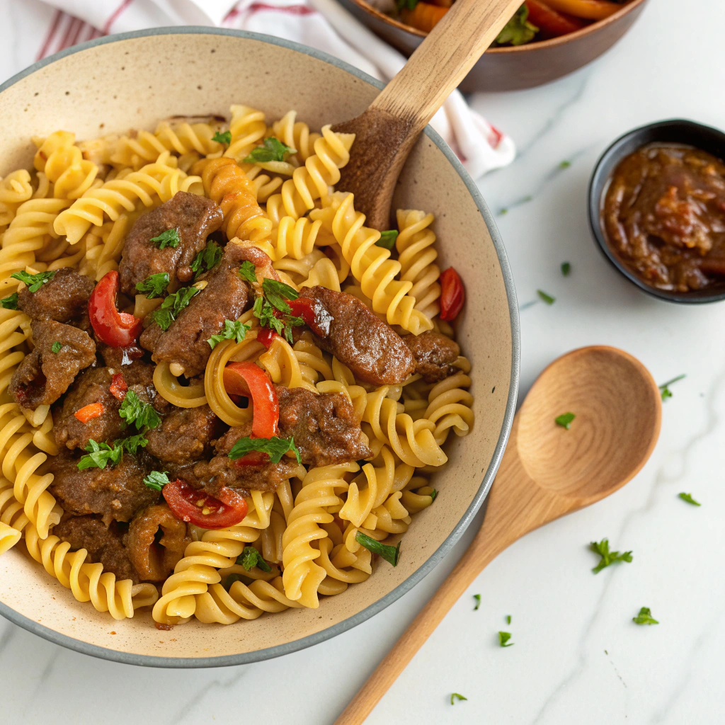 One Pot Beef and Garlic Butter Pasta Recipe - Recipe Image