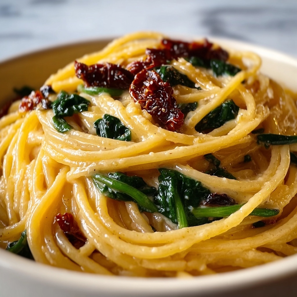 Spaghetti & Spinach with Sun-Dried Tomato Cream Sauce Recipe - Recipe Image