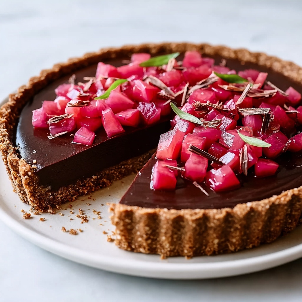 Roasted Rhubarb Chocolate Tart Recipe - Recipe Image