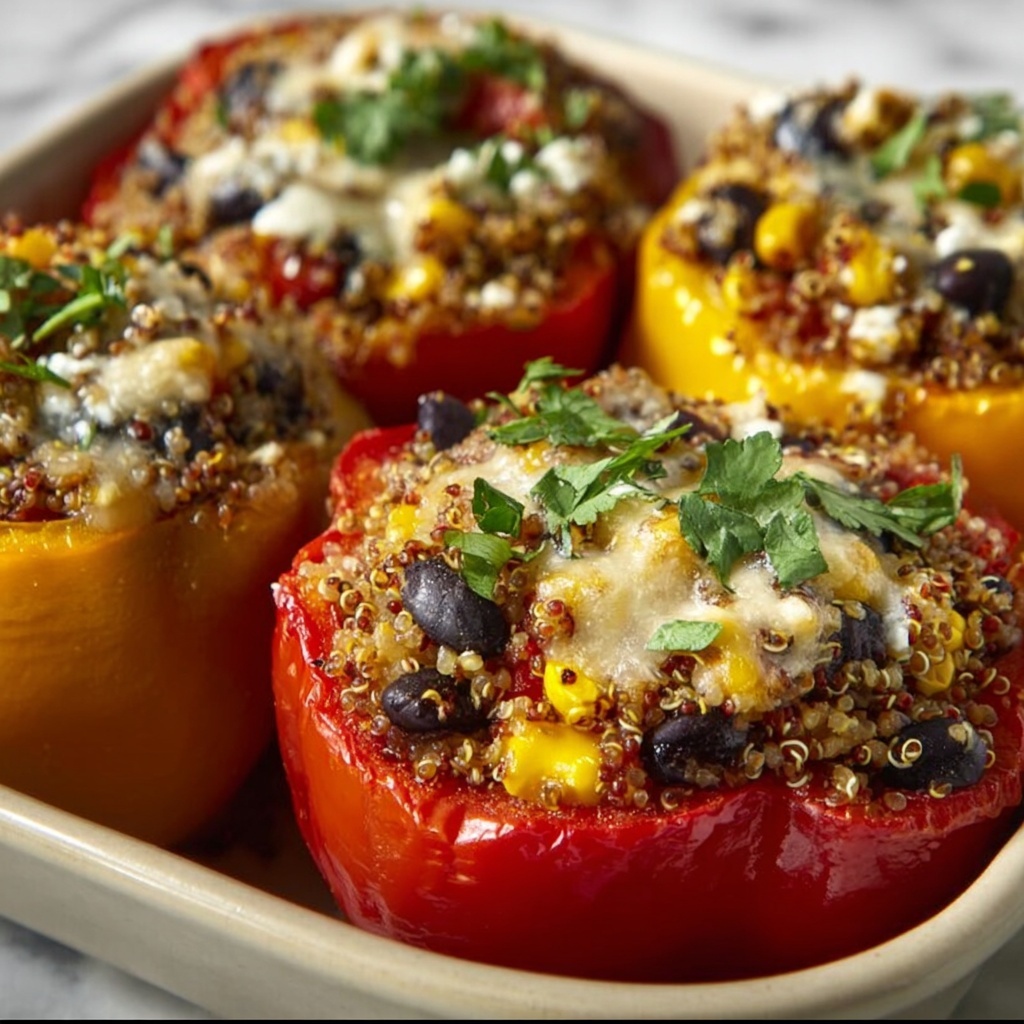 Spicy Vegetarian Quinoa Stuffed Bell Peppers Recipe - Recipe Image