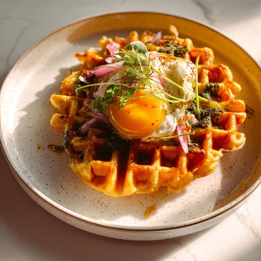 Egg Waffles with Romesco Sauce and Goat Cheese Recipe - Recipe Image